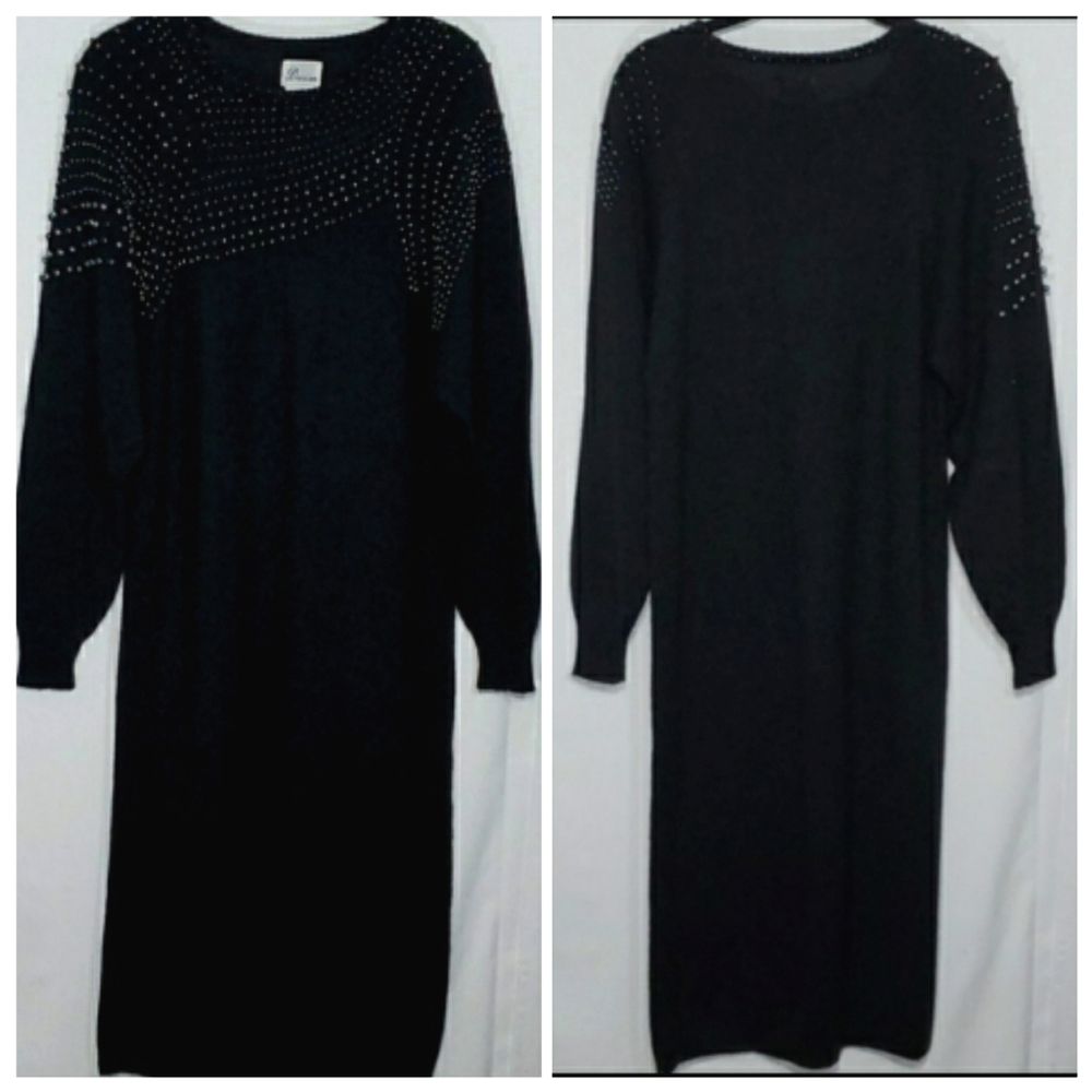 Darian Vintage Beaded Crew Neck Midi Sweater Dress
